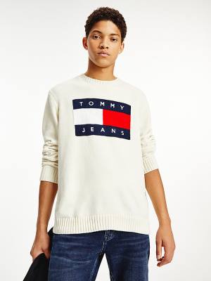 Tommy Hilfiger Intarsia Flag Relaxed Fit Jumper Moški Puloverji Bela | TH085CGR