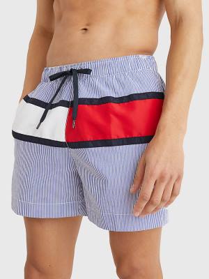 Tommy Hilfiger Ithaca Stripe Colour-Blocked Mid Length Shorts Moški Kopalke Modra | TH825MJZ