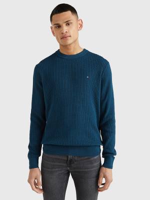 Tommy Hilfiger Knitted Grid Check Crew Neck Jumper Moški Puloverji Modra | TH371GZB