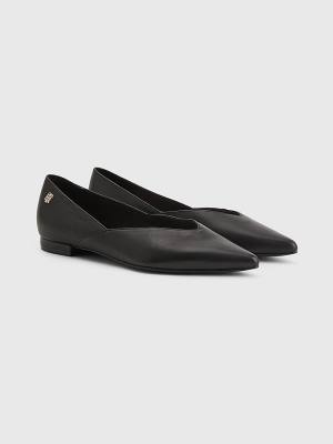 Tommy Hilfiger Leather Pointed Ženske Balerina Črna | TH679HFI