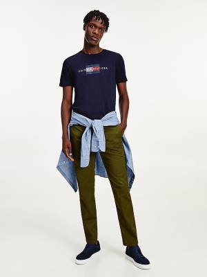 Tommy Hilfiger Lines Logo Organic Cotton Moški Majice Modra | TH430KJD