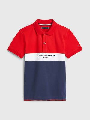 Tommy Hilfiger Logo Colour-Blocked Polo Fantje Majice Modra | TH468WTL