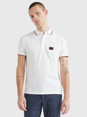 Tommy Hilfiger Logo Contrast Tipped Slim Moški Polo Majica Bela | TH281PNO