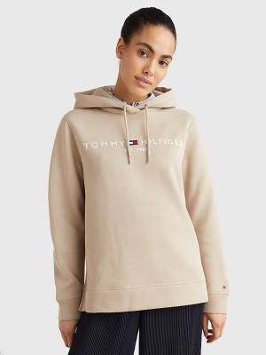 Tommy Hilfiger Logo Drawstring Regular Fit Ženske Pulover s kapuco Bež | TH230KBM