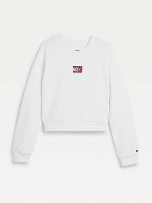 Tommy Hilfiger Logo Embroidery Cropped Dekleta Pulover Bela | TH750LXS