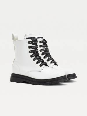 Tommy Hilfiger Logo Laces Cleat Booties Dekleta Škornji Bela | TH196ZML