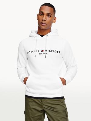 Tommy Hilfiger Logo Moški Pulover s kapuco Bela | TH196NAL