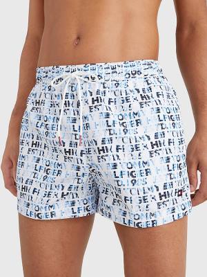 Tommy Hilfiger Logo Print Short Length Shorts Moški Kopalke Bela | TH876BNY