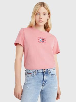 Tommy Hilfiger Logo Relaxed Fit Ženske Majice Roza | TH405URN