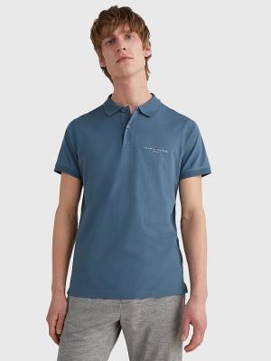 Tommy Hilfiger Logo Slim Fit Moški Polo Majica Modra | TH671SBZ