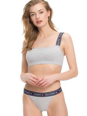 Tommy Hilfiger Logo Strap Bralette Ženske Spodnje Perilo Siva | TH803HZC