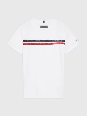 Tommy Hilfiger Logo Tape Organic Cotton Fantje Majice Bela | TH628YNI