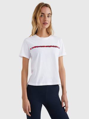 Tommy Hilfiger Logo Tape Ženske Majice Bela | TH346LSO