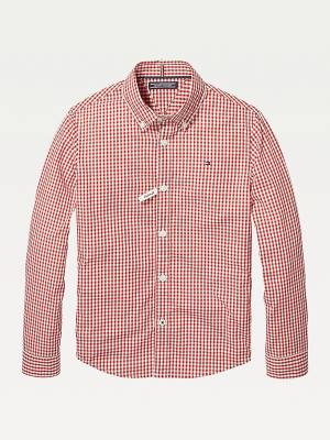 Tommy Hilfiger Long Sleeve Gingham Fantje Srajce Rdeča | TH493FGC