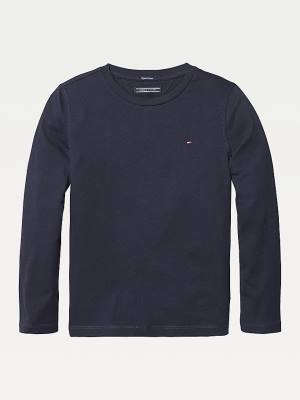 Tommy Hilfiger Long-Sleeve Organic Cotton Dekleta Majice Modra | TH157GJS