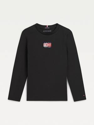 Tommy Hilfiger Long Sleeve Organic Cotton Logo Fantje Majice Črna | TH931NCW