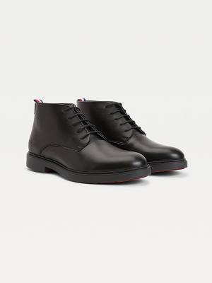 Tommy Hilfiger Low-Rise Leather Lace-Up Moški Škornji Črna | TH796TYJ