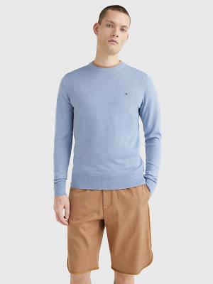 Tommy Hilfiger Merino Wool Crew Neck Jumper Moški Puloverji Modra | TH648LTB