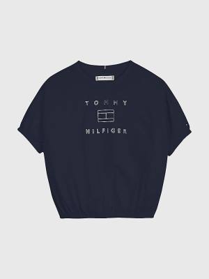 Tommy Hilfiger Metallic Logo Elasticated Waist Dekleta Majice Modra | TH420GAB