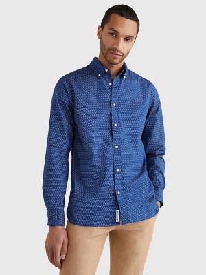 Tommy Hilfiger Micro Print Poplin Regular Fit Moški Srajce Modra | TH439GTW