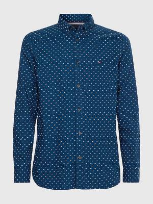 Tommy Hilfiger Micro Print Poplin Slim Fit Moški Srajce Modra | TH254GSA