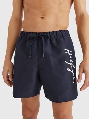 Tommy Hilfiger Mid Length Signature Logo Shorts Moški Kopalke Modra | TH731QDM