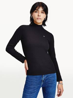 Tommy Hilfiger Mock Neck Long Sleeve Ženske Majice Črna | TH437AVQ