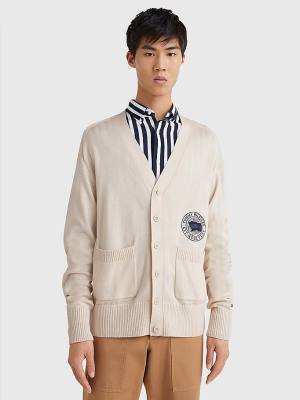 Tommy Hilfiger Motion Flag Cardigan Moški Puloverji Bež | TH754GLD