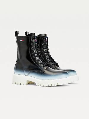 Tommy Hilfiger Ombre Leather Cleat Lace-Up Ženske Škornji Črna | TH273UJT