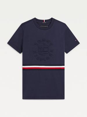 Tommy Hilfiger Organic Cotton Embossed Logo Fantje Majice Modra | TH521YSL