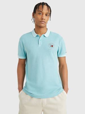 Tommy Hilfiger Organic Cotton Logo Embroidery Moški Polo Majica Modra | TH154DSB