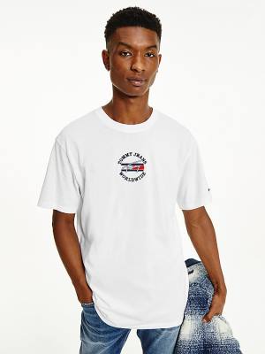 Tommy Hilfiger Organic Cotton Logo Moški Majice Bela | TH759CHZ