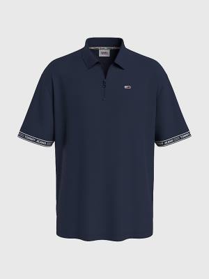 Tommy Hilfiger Organic Cotton Logo Tape Moški Polo Majica Modra | TH132IWK