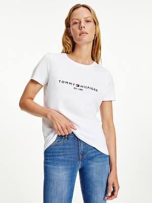 Tommy Hilfiger Organic Cotton Logo Ženske Majice Bela | TH584UCQ