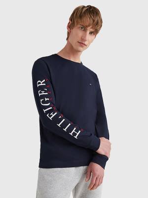 Tommy Hilfiger Organic Cotton Long Sleeve Moški Majice Modra | TH068JXP