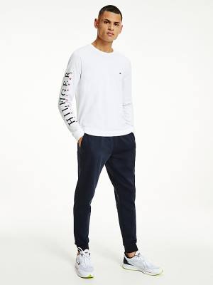 Tommy Hilfiger Organic Cotton Long Sleeve Moški Majice Bela | TH206HDS