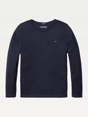 Tommy Hilfiger Organic Cotton Long Sleeve Top Dekleta Majice Modra | TH579UGP