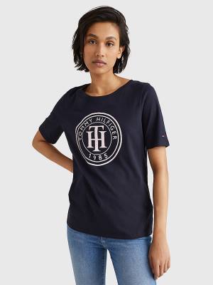 Tommy Hilfiger Organic Cotton Print Ženske Majice Modra | TH983NVJ