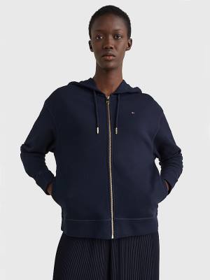 Tommy Hilfiger Organic Cotton Relaxed Fit Zip-Thru Ženske Pulover s kapuco Modra | TH093SWU