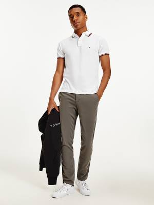 Tommy Hilfiger Organic Cotton Slim Fit Moški Polo Majica Bela | TH593KUZ