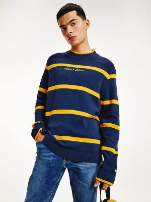 Tommy Hilfiger Organic Cotton Stripe Jumper Moški Puloverji Modra | TH834IZJ