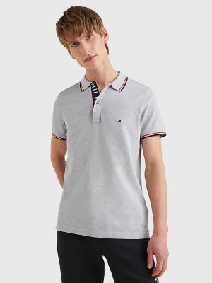 Tommy Hilfiger Organic Cotton Tipped Slim Fit Moški Polo Majica Siva | TH230BUZ