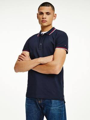 Tommy Hilfiger Organic Cotton Tipped Slim Fit Moški Polo Majica Modra | TH245BTP