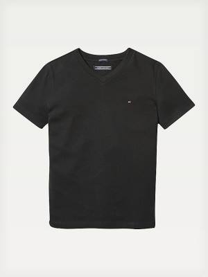 Tommy Hilfiger Organic Cotton V-Neck Fantje Majice Črna | TH479HYP