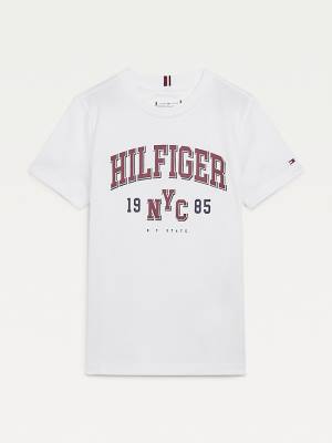 Tommy Hilfiger Organic Cotton Varsity Print Fantje Majice Bela | TH382ITK