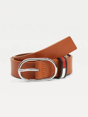 Tommy Hilfiger Oval Buckle Organic Leather Ženske Pas Za Hlače Rjav | TH289WGK