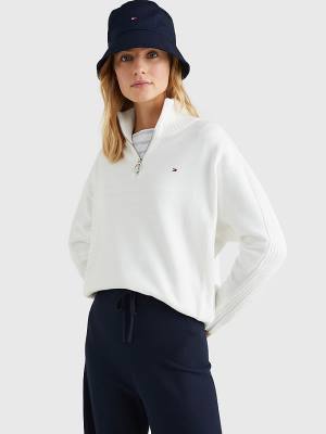 Tommy Hilfiger Oversized Half-Zip High Neck Jumper Ženske Puloverji Bela | TH586XYE