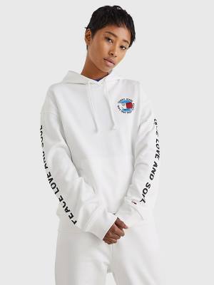 Tommy Hilfiger Oversized Peace Logo Ženske Pulover s kapuco Bela | TH751EAJ