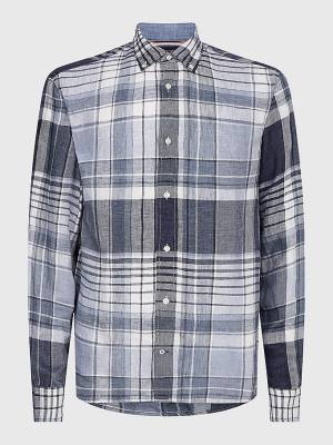 Tommy Hilfiger Pigment Dyed Check Linen Moški Srajce Modra | TH025CBV