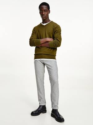 Tommy Hilfiger Pima Cotton Cashmere V-Neck Jumper Moški Puloverji Rjav | TH027DBN